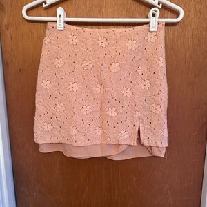 Coral Floral Lace Mini Skirt